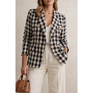 Smythe Women's Double Breasted Min Plaid Blazer Navy Check Size 6